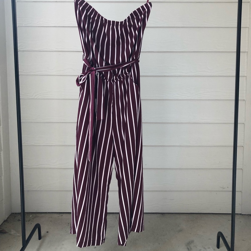 Maroon & White Striped Jumpsuit